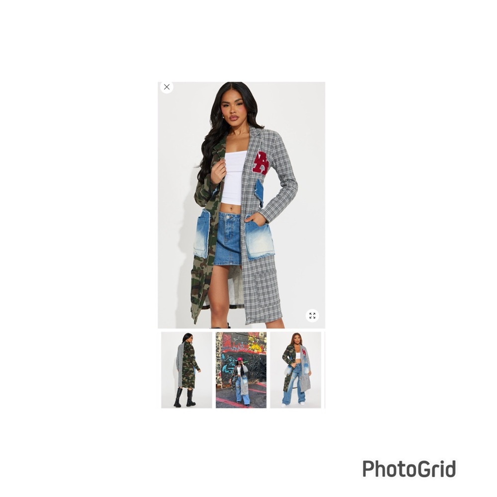 Fashion Nova Camouflage and Plaid Patchwork Blazer - Picture 4 of 5